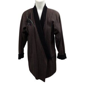 Beppa Asymmetrical Striped Embroidered Art to Wear Tunic Blazer Size S Black